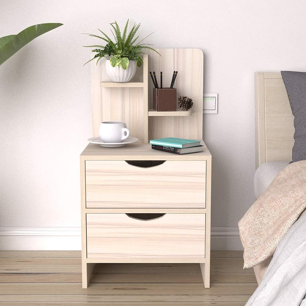 SogesPower Nightstand Bedside Table Wood End Table Coffee Table with Drawers and Shelves Bed Table Small Night Stand, White Maple, JZS-CT2-2-MP-N: Kitchen & Dining