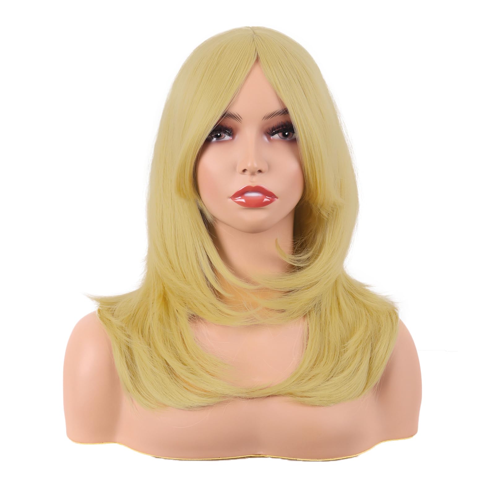 MapofBeauty 20 Inch/50 cm Long Layered With Bangs Straight Synthetic fiber Shoulder Length Hair for Daily Use or Party Wig (Mixed Blonde) — image 1
