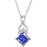 Rocayi Infinity Necklace 925 Sterling Silver Princess Cut Pendant Birthstone Jewelry for Women