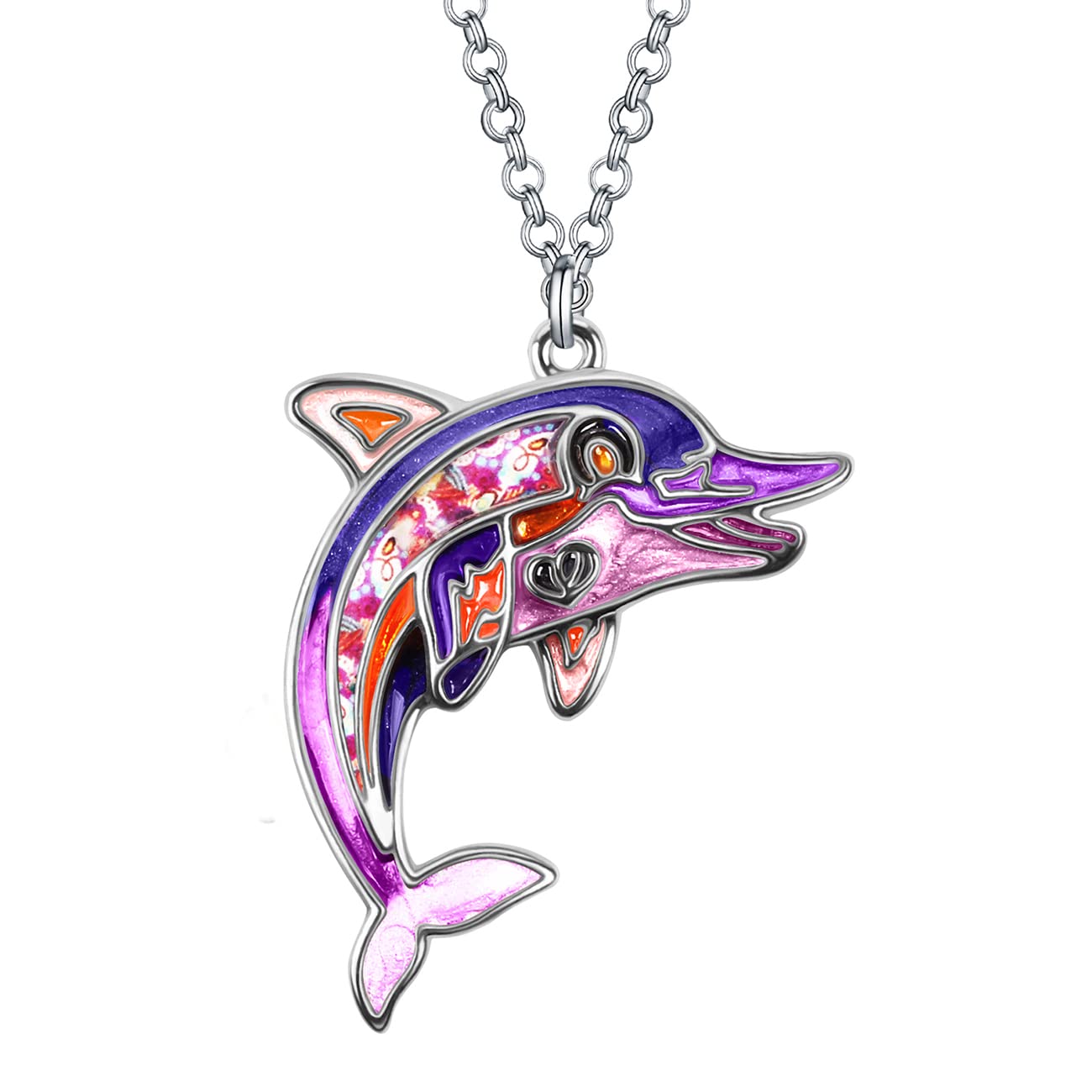 Enamel Alloy Anime Dolphin Necklace Gifts Pendant Fashion Jewelry Ocean Charms for Women Girls (Purple)