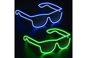 YouRfocus Wireless Led Light up Glasses 2 Pack Glow in The Dark Neon Rave Glasses for Rave Party, EDM, Halloween, Christmas (Blue + Green)