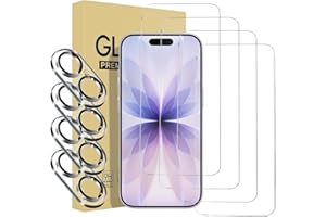 4+4 Pack Glass Screen Protector for iPhone 17 with Camera Lens Protector, 6.3 inch HD Clear Tempered Glass Film, Anti-Scratch