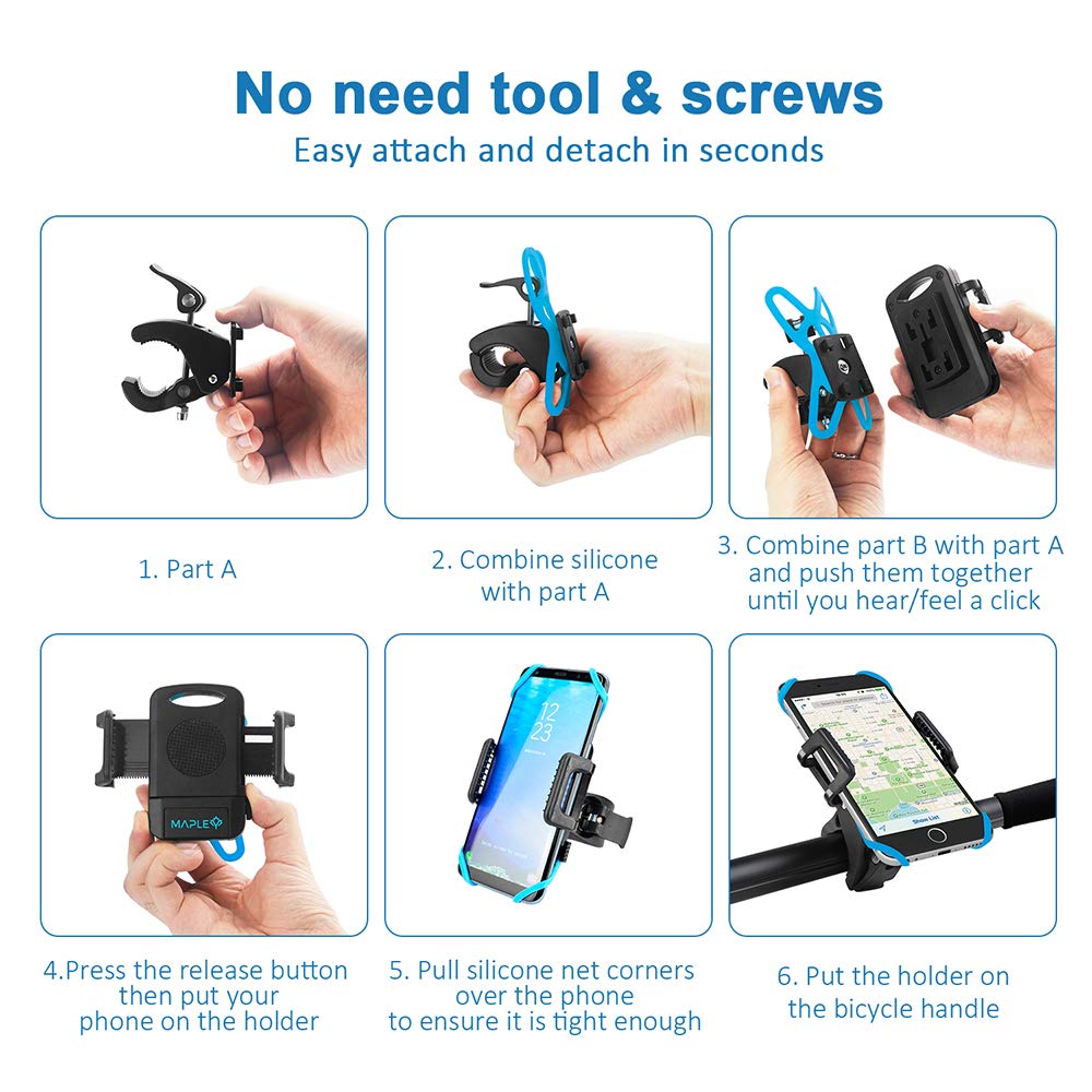 PREMIUM Bike Phone Holder Mount - Universal Mounts for Bicycle, Motorcycle, Motorbike, Moped, Scooter, Pram - All Handlebars & 360° - AntiShake & NonSlip - 3.5 to 6.5 Inch Smartphone - Waterproof