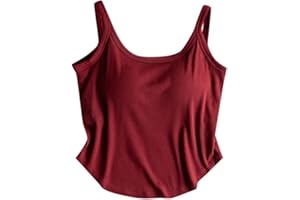 Gaexia Built in Bra Tank Tops for Women Loose Fit Summer Casual Flowy Cami Tops Adjustable Spaghetti Strap Solid Color Vest