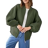 Fisoew Womens Zip Up Sweatshirt Casual Bomber Jacket Lantern Sleeve Oversized Jacket Fall Outfits 2025
