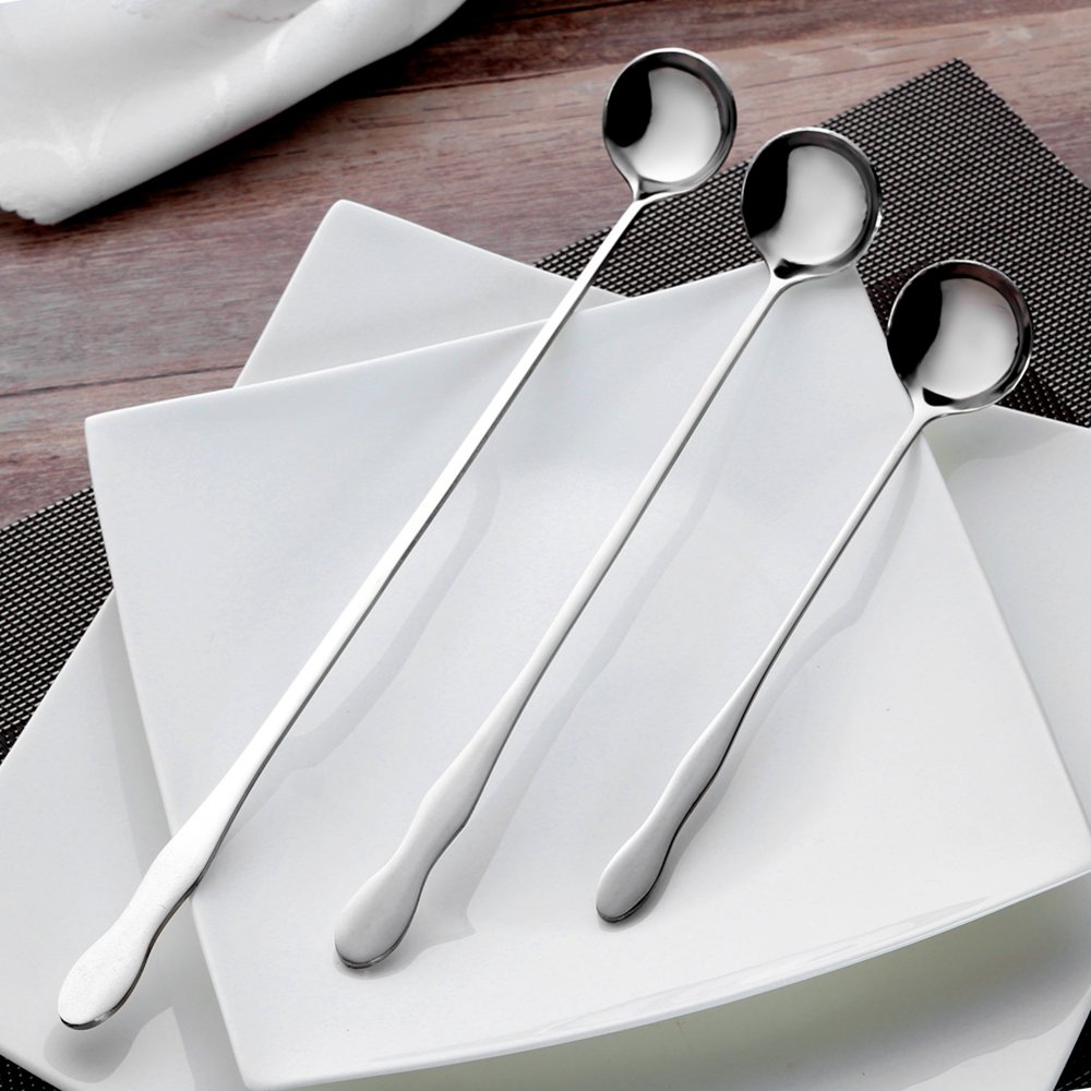 Kitchen Mixing Spoons Stainless Steel Long Handle Spoon for Ice Cream Tea Coffee Smoothies, Set of 3