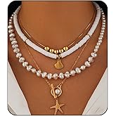 PINCHUAN Beach Seashell Necklace for women Layered Shell Necklaces Summer Sea Shell/Starfish Pendant Necklace Boho Sea Necklaces Beach Jewelry for Women Vacation Summer Beach Accessories Gifts