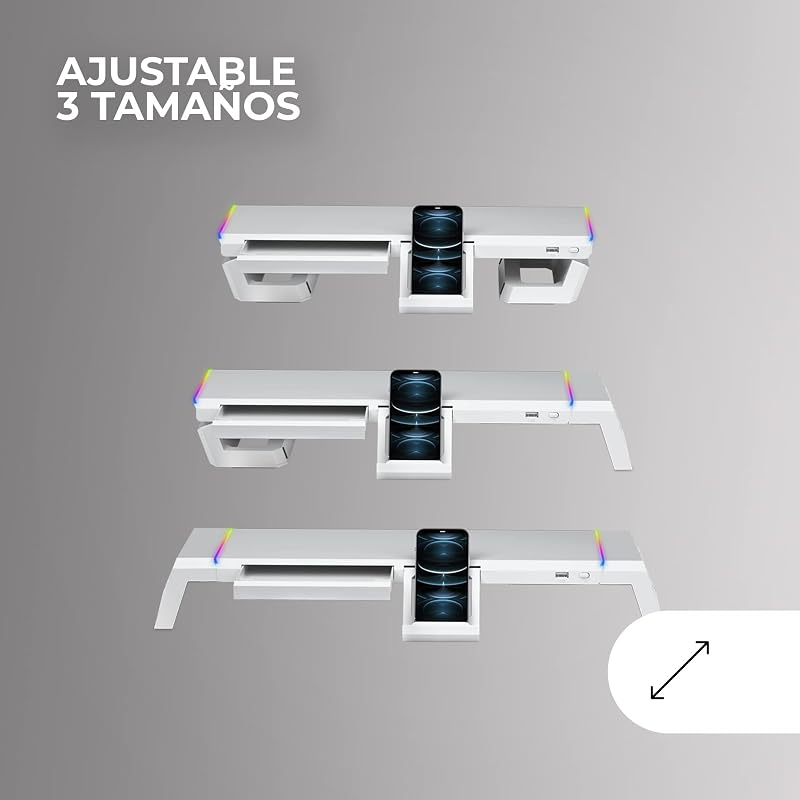 Suporte de desktop para monitores mars gaming mgs-one branco ajustável a 3 tamanhos porta usb 2.0 branca