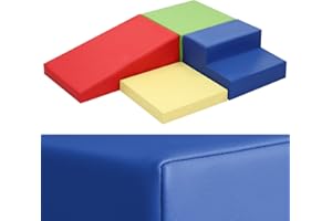 JUNGLEDOVE 4-Piece PU Leather Baby Foam Climbing Blocks for Toddlers - Soft Play Climbing Toys for Toddlers - Foam Climbing Set for Crawling and Sliding Indoor (Red Yellow Blue)
