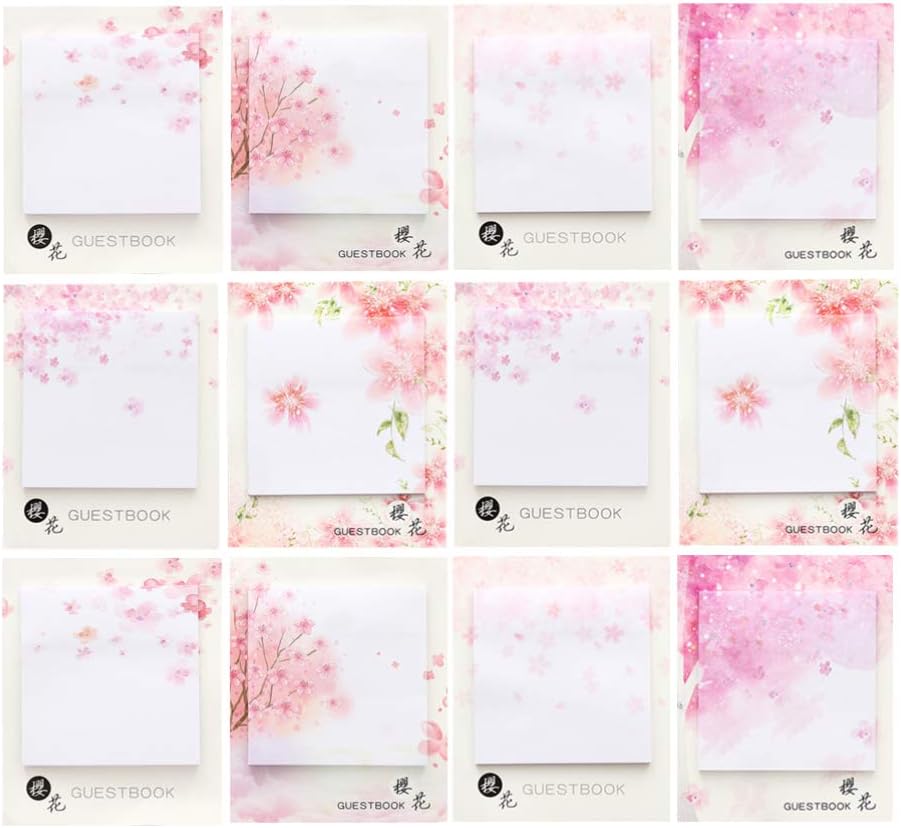 STOBOK 12 Pcs Floral Sticky Notes, Cute Self-Adhesive Notepads Paper Post Notes Stickers Scratch Pads for Home School Office (Random Style)