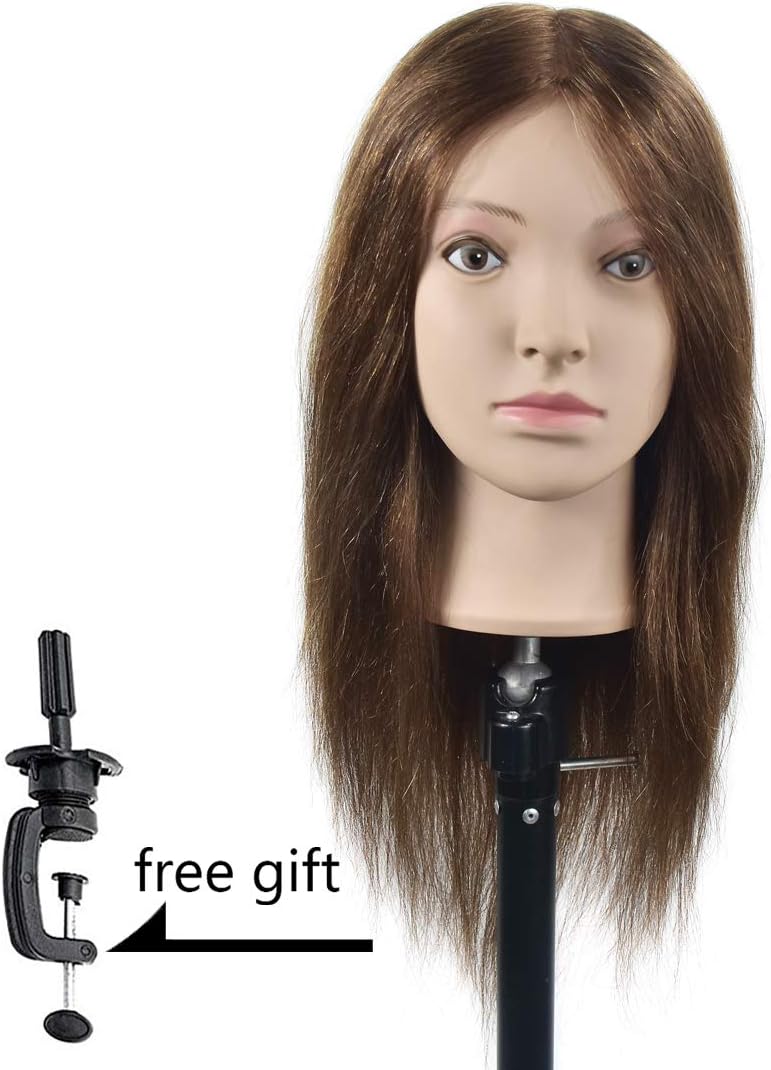 18" Training Head 100% Real Human Hair Cosmetology Hairdressing Mannequin Manikin Doll with Free Clamp