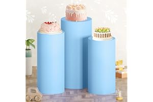 MODFUNS Baby Blue Cylinder Cover Set of 3 Spandex Cylinder Pedestal Cover Stretchy Cylinder Stand Cover Vintage Cylinder Plinth Display Stand Cover Pillar Cover for Party Wedding Ceremony Supplies