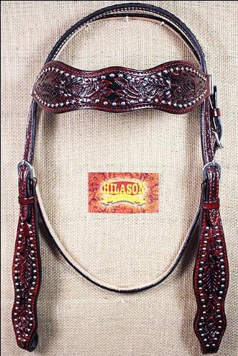 HILASON WESTERN ACORN TOOL LEATHER BRIDLE HEADSTALL BREAST COLLAR DARK MAHOGANY