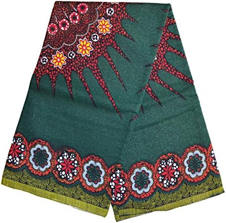 African Fabrics Super Wax Print Material 6 Yards - Premium Quality (Red/Green/Splat/Floral)