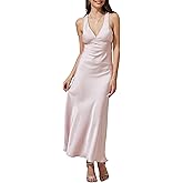 Yixinjew Summer Satin V Neck Backless Maxi Dresses for Women 2026 Silk Sleeveless Formal Bridesmaid Wedding Guest Dress
