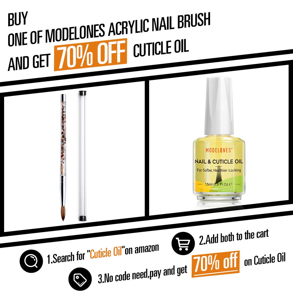 Modelones Acrylic Nail Brush for Acrylic Powder Manicure Pedicure 1pcs Kolinsky Sable Acrylic Nails Round Nail Art Brush With Liquid Glitter Handle #Size 8: Beauty