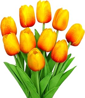 Vegena Künstliche Tulpen [10 Stück], Unechte Blumen Deko Gefälschte Blumenstrauß Seide Wirkliches Berührungsgefühlen, Braut Hochzeitsblumenstrauß für Haus Garten Party Blumenschmuck