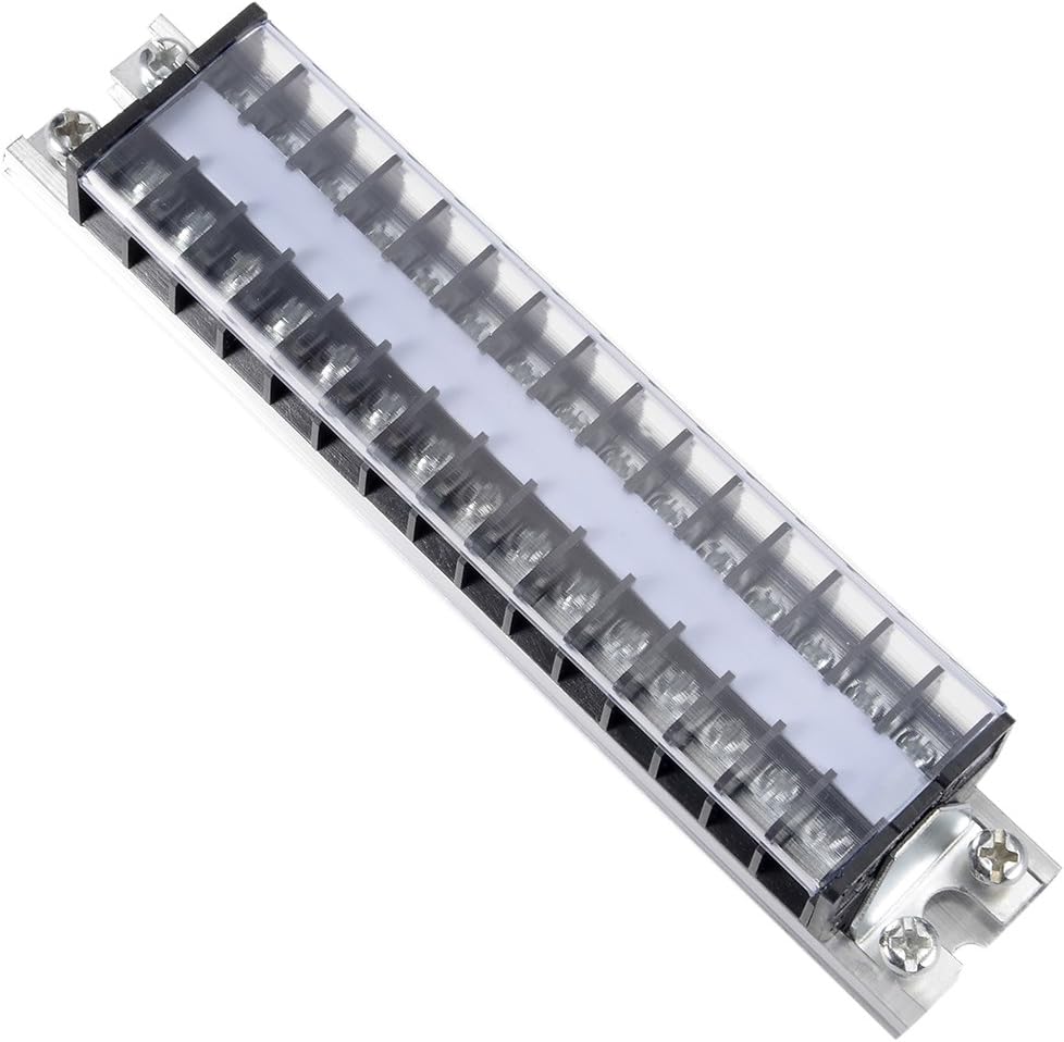 sourcing map Barrier Terminal Strip Block 660V 15A Dual Rows 15P DIN Rail Base Screw Connector, Black, 660V 15A 15P