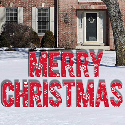VictoryStore Yard Decorations: Red Snowflake Merry Christmas Letters Yard Card with 28 Short Stakes