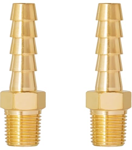 2-Pack Brass Pipe Fittings - 3/8" Hose Barb Elbow X 1/2" Male NPT For Gas, Fuel, Or Air
