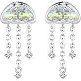 Shysnow Jellyfish Mermaid Tail Earrings 925 Sterling Silver Ocean Animals Dangle Hoop Earrings Summer Beach for Women