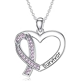 MEIDERBO 925 Sterling Silver Teal and Purple Ribbon/Pink Ribbon Pendant Necklace Awareness Jewelry Inspirational Gifts for Women