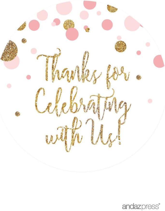 Andaz Press Blush Pink Gold Glitter Girl Baby Shower Party Collection, Round Circle Label Stickers, Thank You for Celebrating with US, 40-Pack