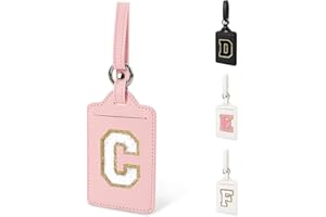 IZUZTA Initial Letter Luggage Tag C for Suitcases TSA Approved, PU Leather Personalized A-Z Luggage Tags with Privacy Cover Name Card, Pink Cute Monogrammed Funny Luggage Tag for Women Kids(1 PACK Letter C)