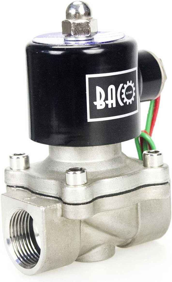 BACOENG 3/4" AC220V Electric Solenoid Valve (BSP, Stainless Steel, Normally Closed), 3/4" Stainless Steel