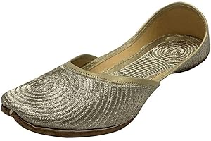 Stop n Style Ladies Silver Zari Work Mojari Punjabi Jutti Handmade Khussa Bridal Silver Jutti