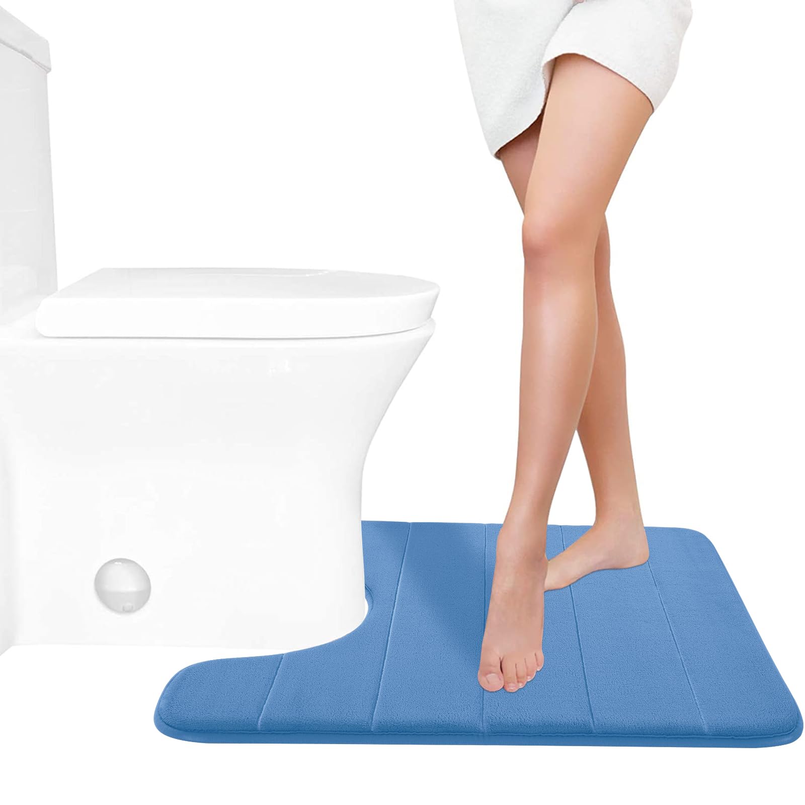 Photo 1 of Yimobra Memory Foam Toilet Bath Mat U-Shaped, Soft and Comfortable, Super Water Absorption, Non-Slip, Thick, Machine Wash and Easier to Dry for Bathroom Commode Contour Rug, 24 X 20 Inches, Blue