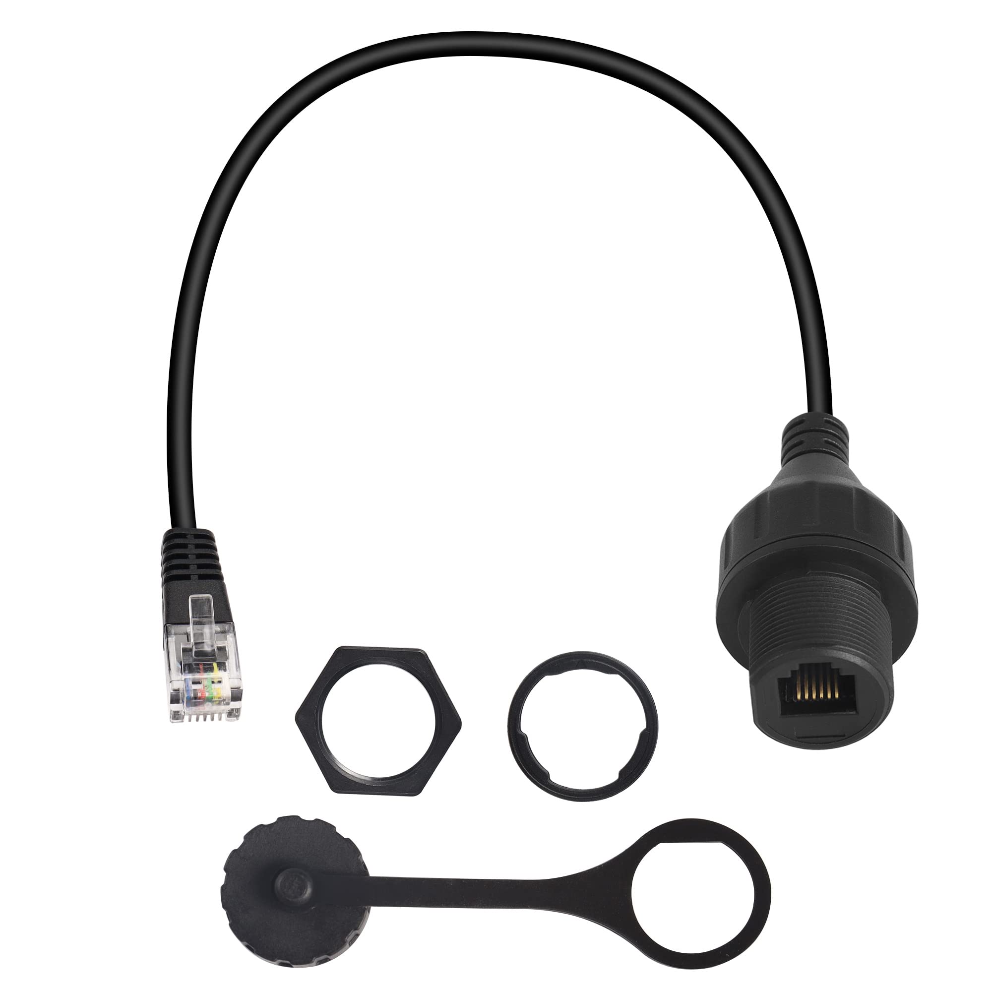 QIANRENON RJ11/RJ12 6P6C Panel Mount Waterproof Connector CAT3 RJ12 Male to Female Outdoor Telephone Line Socket,IP67 Waterproof,for Telephone Communication Alarm Voice System,39cm/15.3in