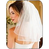 EASEDAILY Bride Wedding Veils Short Shoulder Length 2 Tier Bridal Tulle Veil with Comb for Women and Brides (White)
