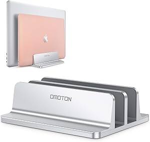 Vertical Laptop Stand, OMOTON Double Desktop Stand Holder with Adjustable Dock (Up to 17.3 inch), Fits All MacBook/Surface/Samsung/HP/Dell/Chrome Book (Silver)