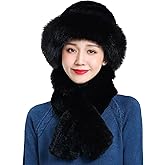 Women Winter Faux Rabbit Fur Trimmed Cloche Hat with Scarf Set Furry Warm Beanie Collar Scarf Set for Ladies