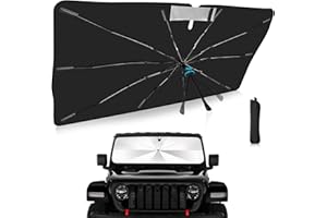 VEENJOY 2025 Upgrade Windshield Sun Shade Umbrella Custom Fit for Jeep Gladiator(JT) 2020-2025 Foldable UV Protection Car Cover, Emergency Rain Shield & Dashboard Protector - Durable Auto Accessory
