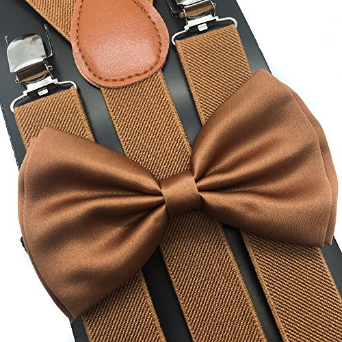 Light Brown Color Wedding Accessories Adjustable Bow Tie & Suspenders