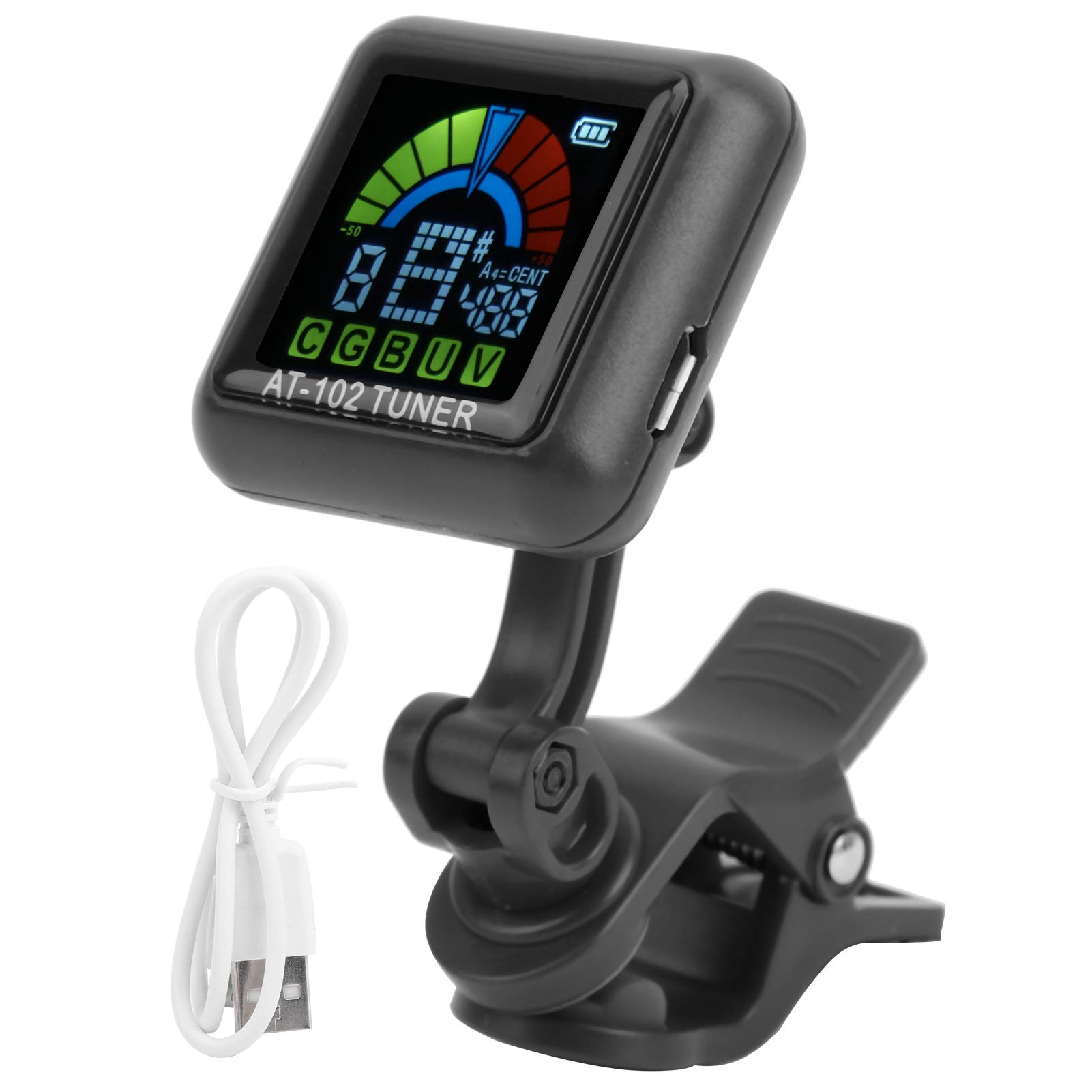 Guitar Clip-on Tuner,Portable Guitar Tuner USB Rechargeable Mini Clip on Tuner for chromatic Guitar Bass Ukulele Violin (black)