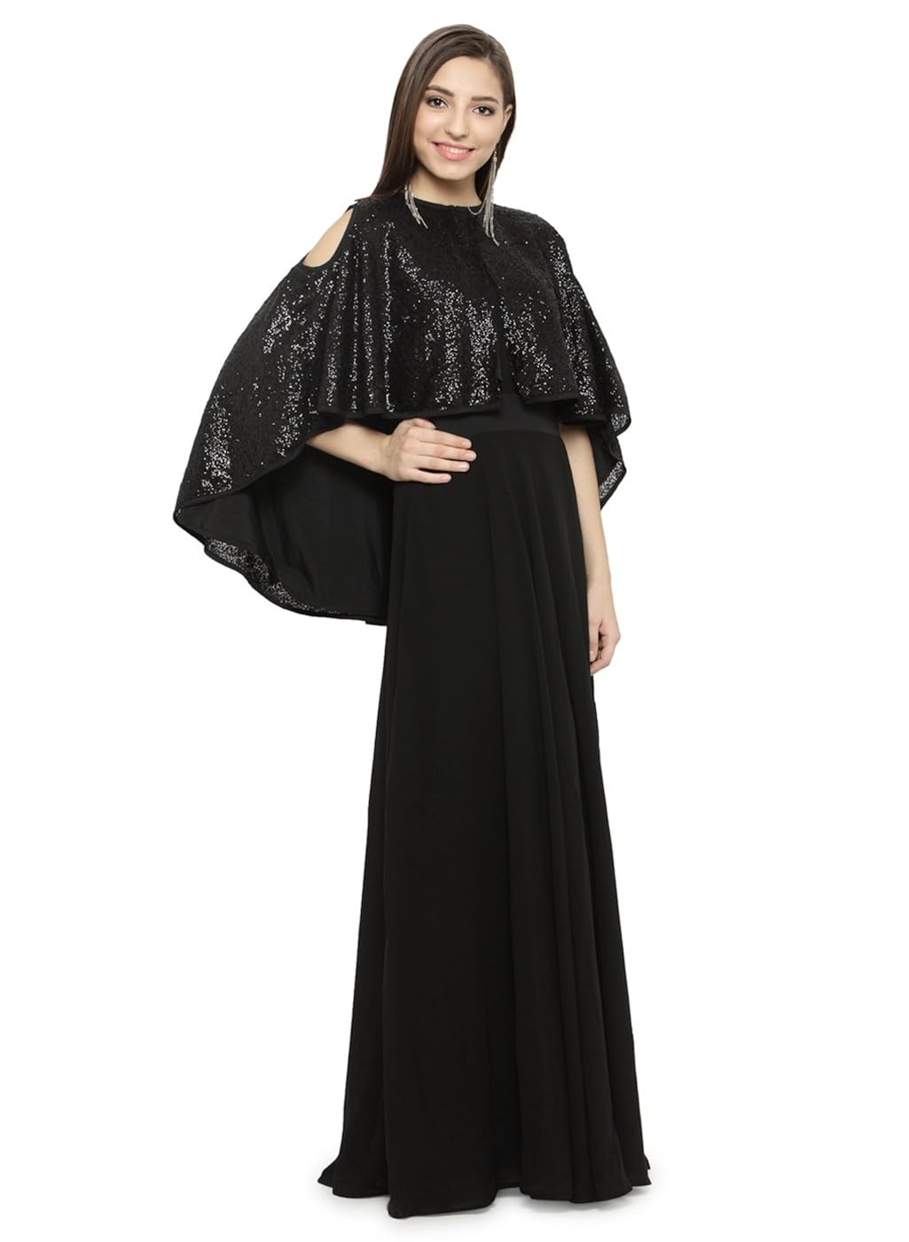 just wow black poly georgette women's dress