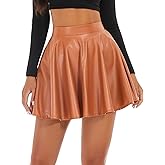 PU Black Leather Skirt for Women Mini High Waisted Pleated Skirt - Classic Faux Leather Skirt Look