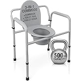 Vive Bariatric Bedside 3-in-1 Commode 500 lb Capacity - Portable Folding Toilet Chair - Adjustable Height, Extra Wide Seat - Bucket Splash Guard Heavy Duty Adult Bathroom, Pail Fits Standard Liner Bag