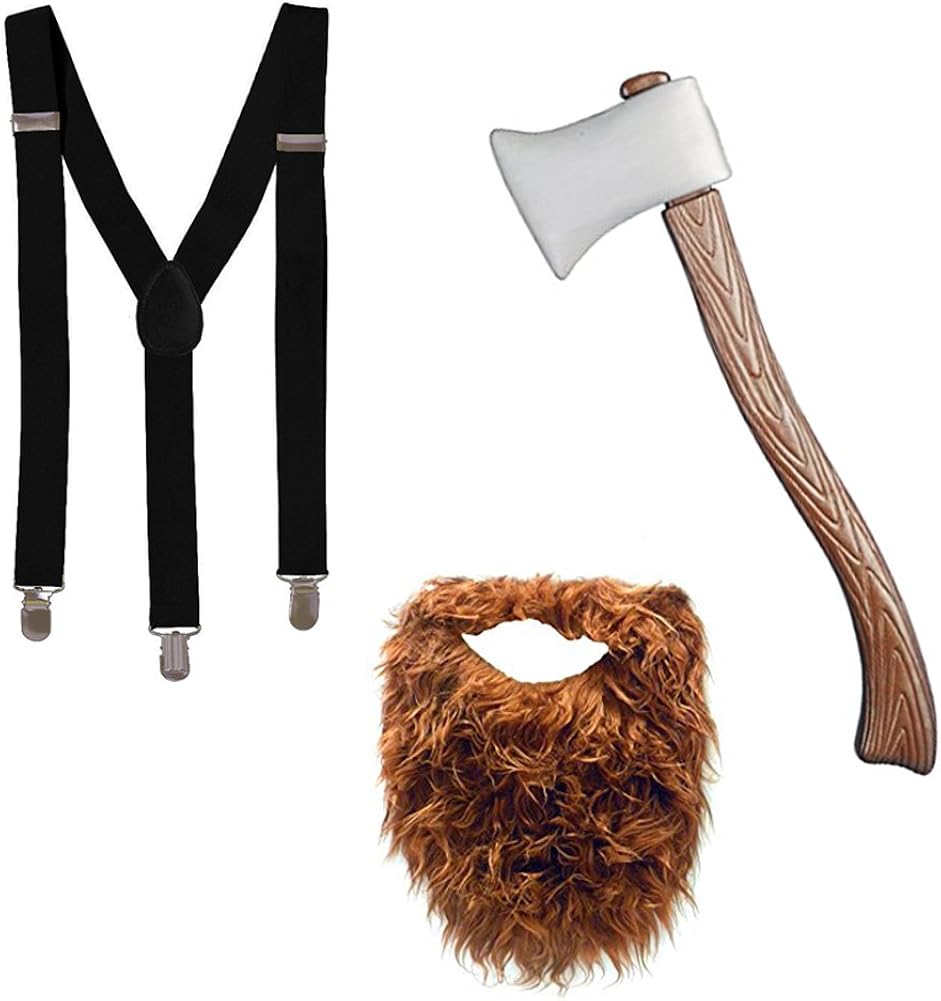 Amazon Com Tigerdoe Lumberjack Costume Woodsman Costume Lumberjack Party Suspenders Fake Beard Axe 3 Pc Set Black And Brown Clothing