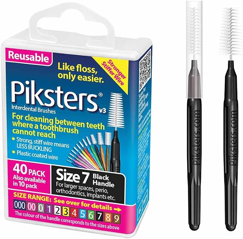 Piksters Interdental Brushes 40 pk Size 7 Black for Large Gaps Braces