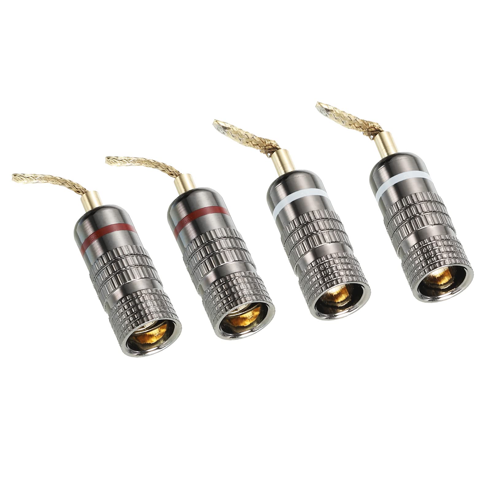 PATIKIL Flex Pin Banana Plugs Gold-Plated Insulated Red White for Speaker Wires, Sound Systems, Video Receivers, Home Theater Pack of 4