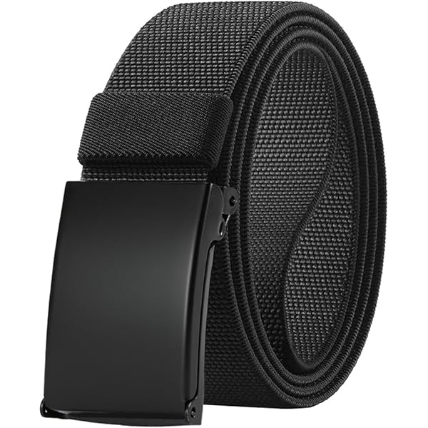 WHIPPY Canvas Web Belt Flip-Top Solid Black Military Buckle Fully