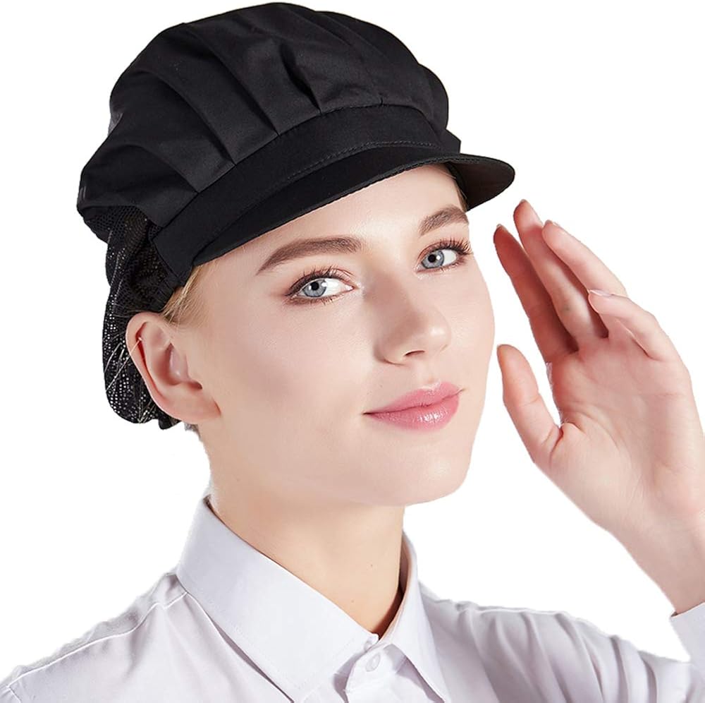 Nanxson 3pcs Chef Hat Kitchen Cooking Chef Cap Food Service Hair Nets CF9033 (black3pcs, one Size): Clothing