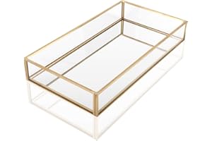 HighFree Rectangle Gold Mirror Tray, Decorative Glass Mirrored Vanity Tray for Perfume, Cosmetics, Makeup, Trinket, Jewelry (10.2X 5.5x1.6)