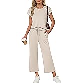 XIEERDUO 2 Piece Sets for Women Crew Neck Travel Airport Outfits Summer Fashion Clothing Cap Sleeve Tops Wide Legs Pants Set