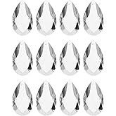 uxcell 12Pcs Teardrop Crystal Beads, 38mm Faceted Chandelier Hanging Pendants Beads, Chandelier Prisms Parts for Home Hanging Decoration, Clear White