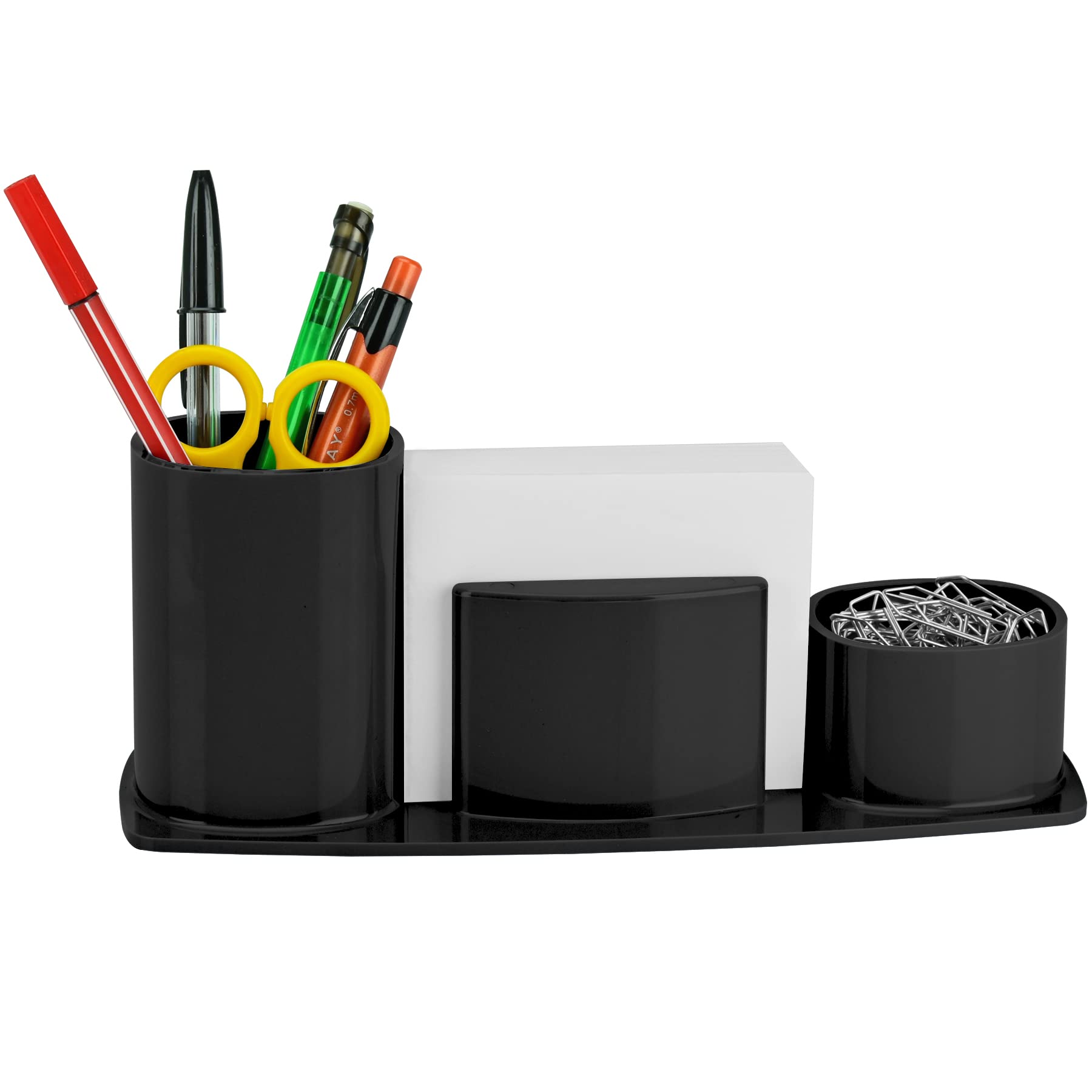 Acrimet Millennium Desk Organizer Cup Caddy – Plastic Desktop Holder for Pen, Pencil, Clips, Desk Accessories & Memo Paper – Includes 200 Sheets of Memo Paper (Black Color)